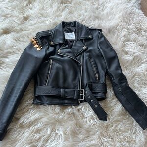 Black Leather Jacket with silver/ copper